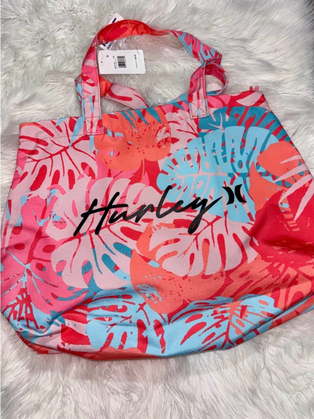 Hurley Pink, Coral & Blue Tropical Leaf Tote